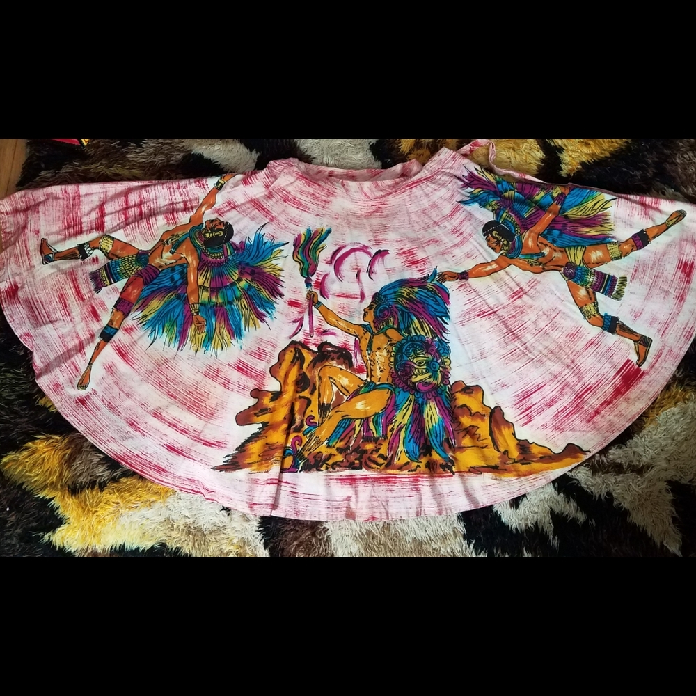 SOLD 1940s 40s Skirt Vintage Mexican Hand Painted Large - Picture 4 of 9